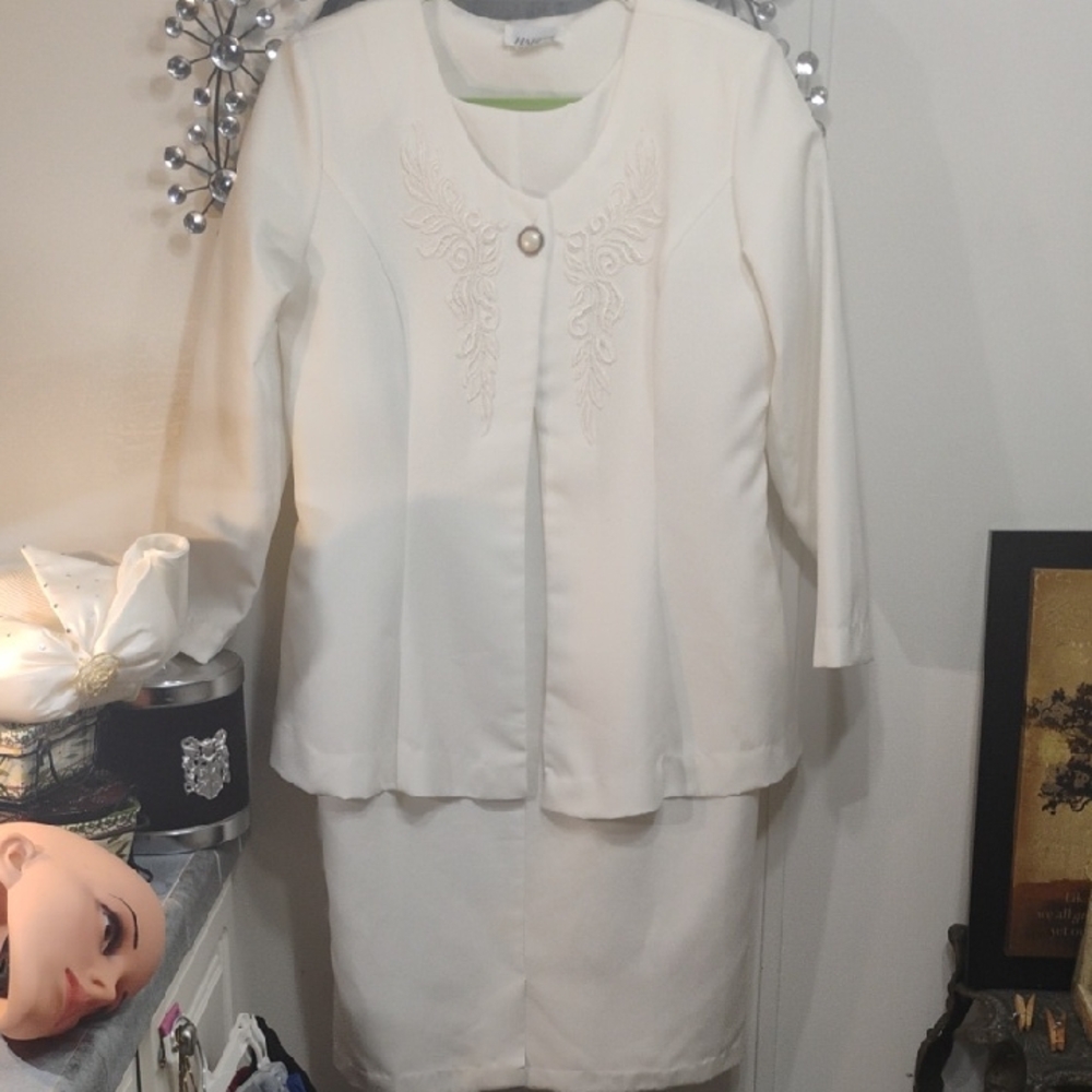 "SUNDAY SERVICE" Habits Ivory Two-Piece Skirt Suit with Embroidered Jacket